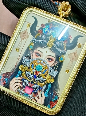 纯手绘扎基拉姆黑财神唐卡吊坠