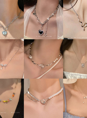 ins风珍珠项链女百搭小众设计高级感轻奢锁骨链爱心吊坠饰品批发
