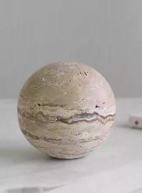 现代简约创意黄洞石大理石圆球摆件纸镇样板间书房客厅几何装饰品