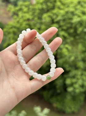 天然和田玉冰底白玉 7mm精致桶珠手串