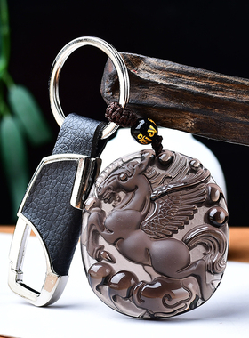 天然黑曜石马吊坠马牌项链黑色生肖马挂件钥匙扣马上有钱饰品礼物