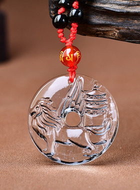 淘运开阁吉狮赐桃白水晶吊坠2026属猴吉祥佩戴男女生肖猴礼物项链