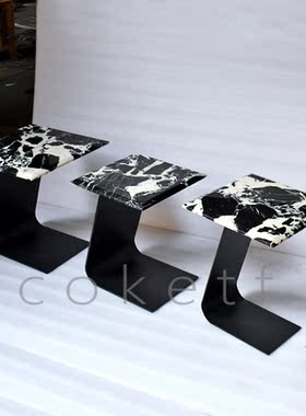 意大利宝格丽黑小茶几天然大理石边几简约床头沙发奢石方形角几桌