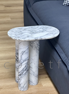 意式极简现代轻奢大花白大理石边几设计师款高级感客厅沙发小边桌