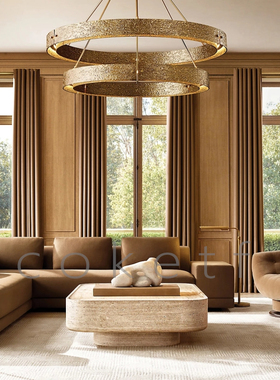 侘寂风长方形客厅洞石茶几家用极简网红轻奢别墅样板房北欧咖啡桌