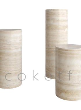 侘寂风天然罗马洞石客厅沙发边几设计师款服装店大理石圆柱展示台