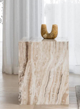 北欧简约大理石沙发边几客厅家用提拉米苏方形角几边桌卧室银龙玉