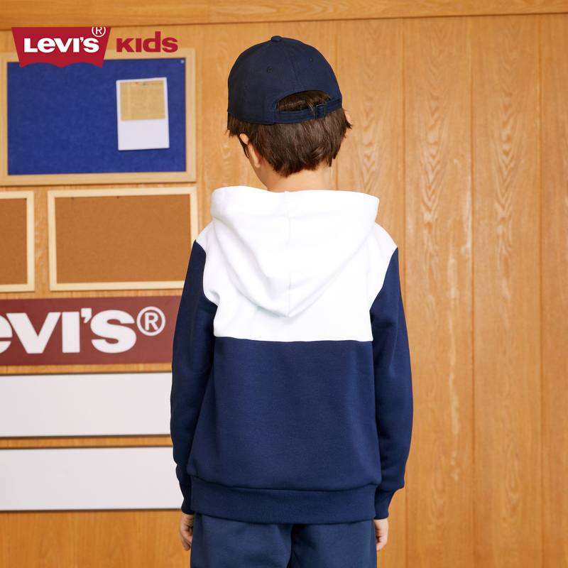 Levi's李维斯童装2024秋冬季新款男童摇粒绒卫衣儿童连帽加绒上衣-图1