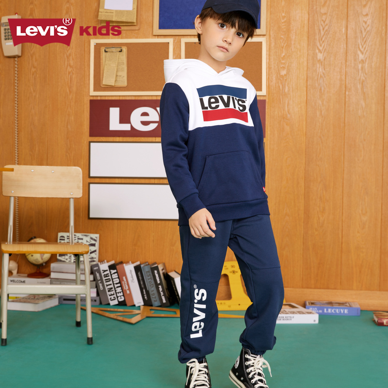 Levi's李维斯童装2024秋冬季新款男童摇粒绒卫衣儿童连帽加绒上衣-图2