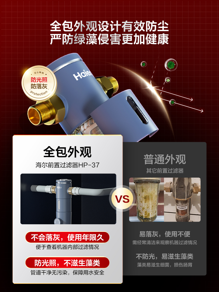 海尔前置过滤器水路保护反冲洗净水器家用全屋自来水滤水器HP-37 - 图3