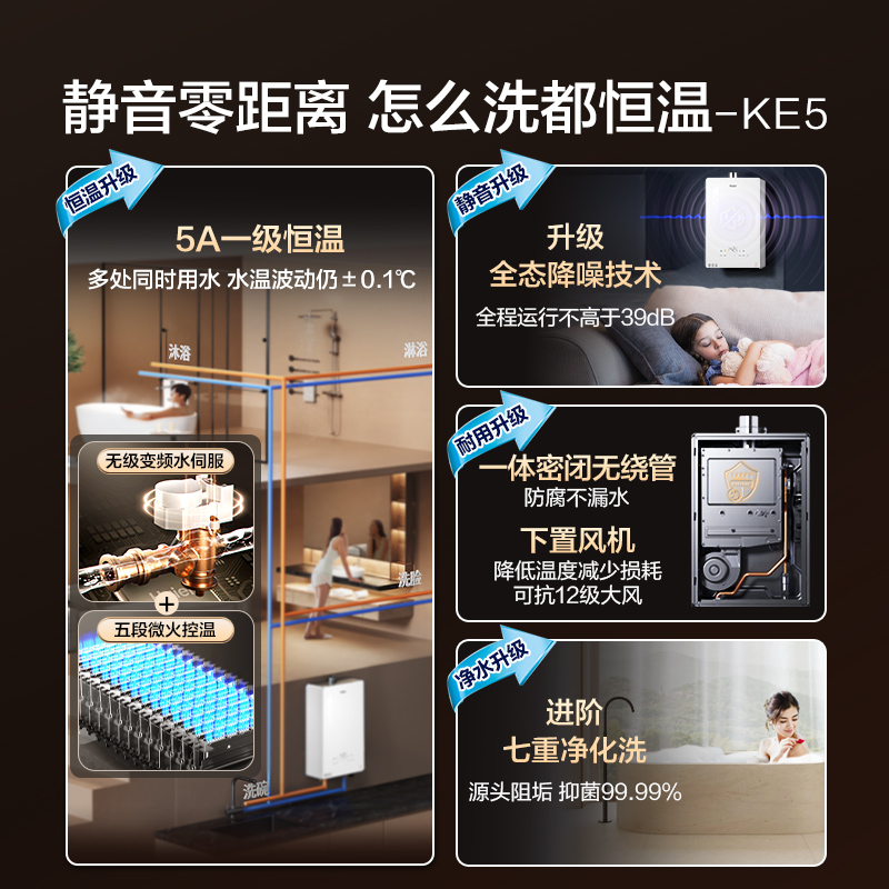 海尔官方燃气热水器KE5白月光天然气水伺服家用恒温静音补贴16L