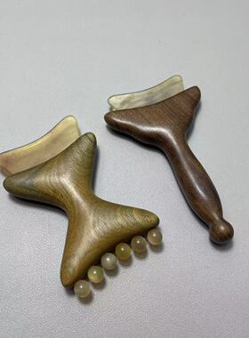 檀木羊角拼接刮痧板家用肩颈脖子按摩板颈部背部推拿放松专用工具