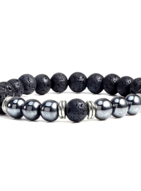 欧美外贸黑胆石套装高级感女手链虎眼石风化串珠手串松石弹力手绳