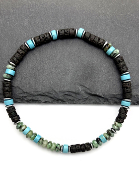 跨境串珠首饰火山石松石非洲松石隔珠弹力绳手链手串