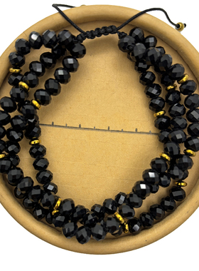 欧美跨境复古黑色切面水晶珠手链多层手工串珠编织可调节手链