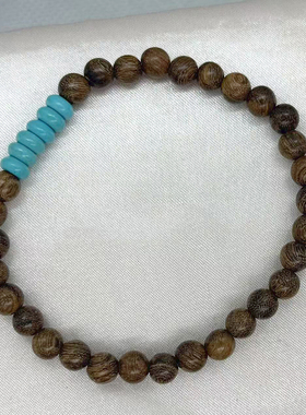 简约金丝檀木串珠手链女小众百搭手串蓝砂石手饰