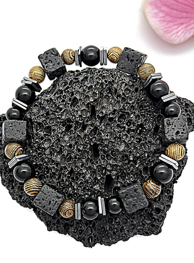 跨境熔岩方块火山石手链鸡翅木珠手环弹力手串