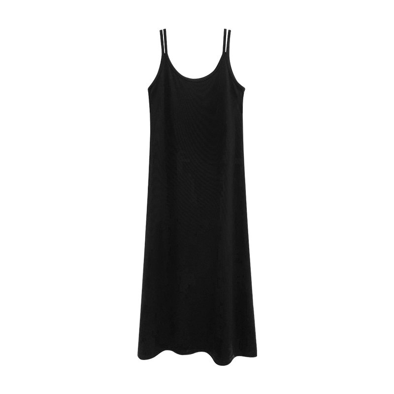 A7seven 双吊带裙夏女宽松休闲显瘦黑色连衣裙气质小众设计感长裙