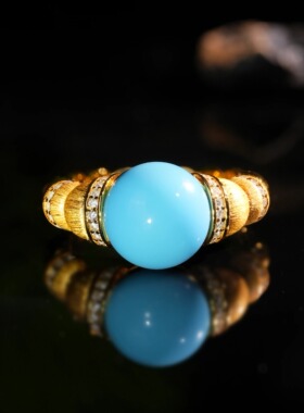 VISING珠宝黄金色手工勾丝暴力蓝睡美人人工蓝松戒指S925银