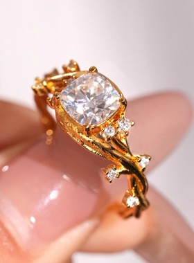 VISING珠宝【紫藤花】1克拉D色莫桑钻戒设计款黄金色戒指S925银