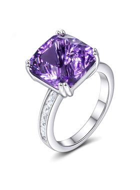 VISING珠宝天然乌拉圭全净体紫水晶戒指指环千禧切工艺S925银