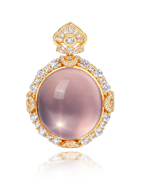 VISING天然莫桑比克星光粉水晶鸽子蛋吊坠项链锁骨链S925银镀金