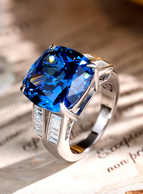 VISING人工蓝宝石10克拉皇家蓝戒指锆石指环