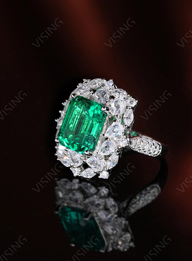 ViSING培育祖母绿木佐色豪镶戒指S925银4.2ct【AGL国际证书】