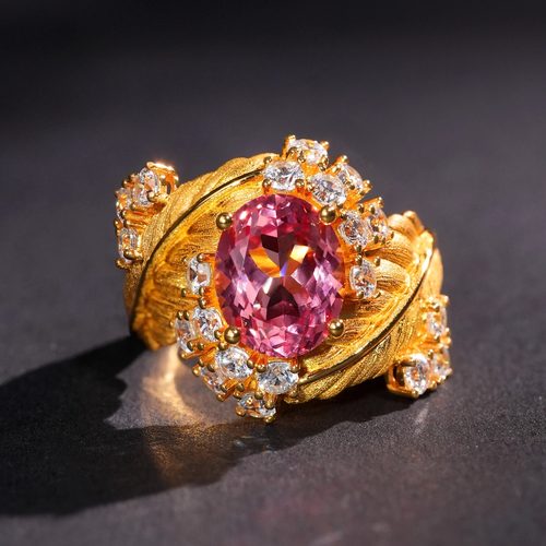 VISING珠宝3.64克拉实验室培育蓝宝石帕帕拉恰红莲花色刻丝戒指 - 图2