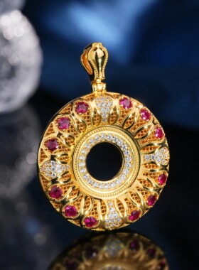 VISING珠宝培育红宝石【国检】黄金色平安扣甜甜圈项链吊坠S925