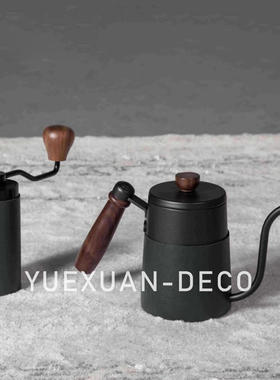 粤萱简约现代 皮革手摇咖啡磨豆机手冲壶摆件 售楼处样板间客厅
