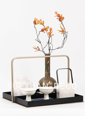 粤萱新中式现代样板间售楼处软装搭配组合家居博古架茶室装饰摆放