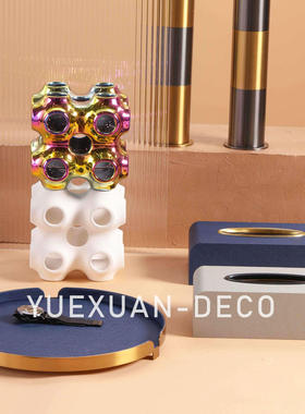 粤萱简约现代蓝色皮质亚克力储物盒售楼处样板间酒店家庭卧室软装