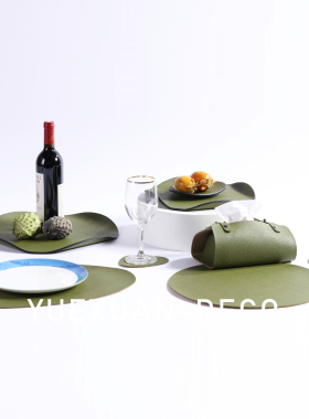 粤萱简约现代皮革托盘桌垫酒桶花器摆件售楼处样板间酒桌书桌软装