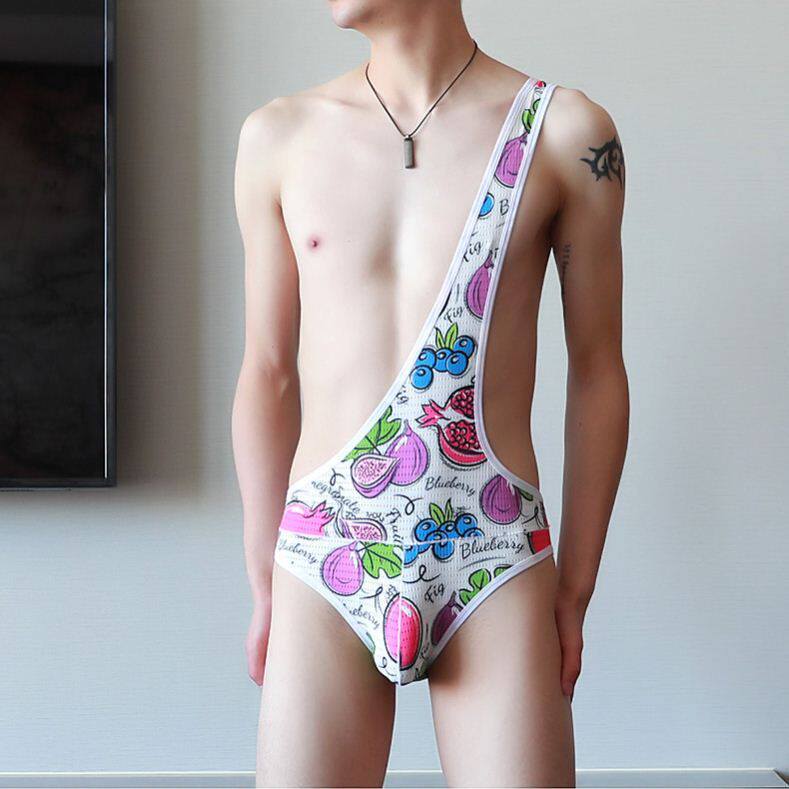 正品夏季网孔男士内衣连体衣家居休闲透气印花时尚平角内裤