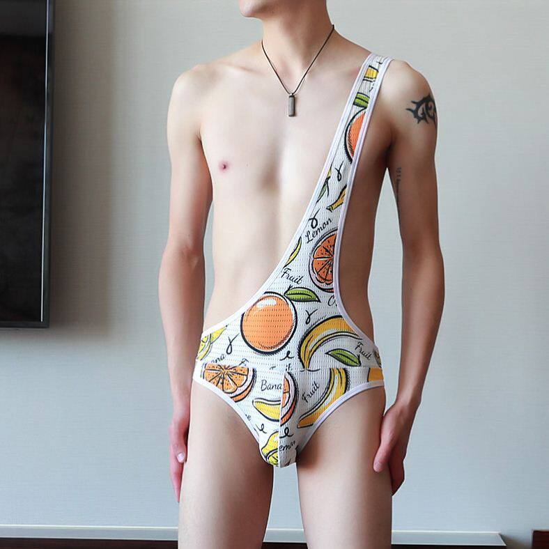 正品夏季网孔男士内衣连体衣家居休闲透气印花时尚平角内裤