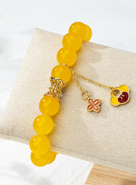 【Y家原创】招财天然黄色玛瑙水晶手链小众精致礼物旺财运聚财