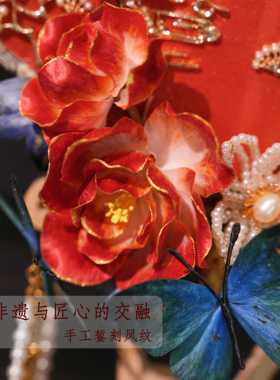 非遗绒花团扇结婚礼物中式高级出嫁手捧花手工缠花喜扇diy材料包