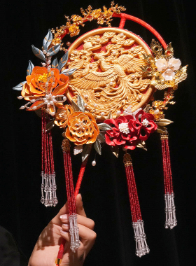 非遗缠花重工新中式团扇成品送新人出嫁新娘结婚喜扇子diy材料包