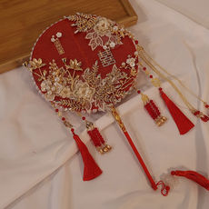 Декоративный веер 团扇新娘结婚喜扇秀禾服成品中式婚礼高端双面扇子手工diy材料包