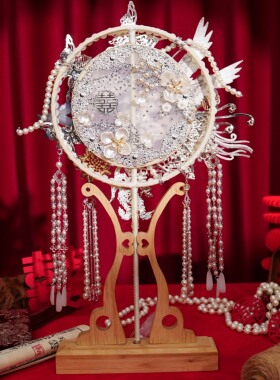 银色星星团扇中西式婚礼百搭团扇新娘结婚手持遮面喜扇婚纱团扇