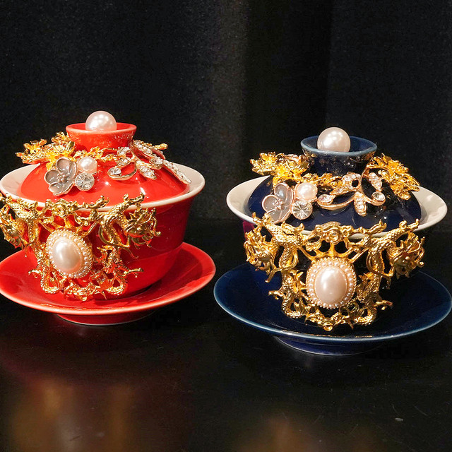 Tea cup wedding ceremony tea bowl set wedding cup red pair modified to give the newlyweds high-end gifts