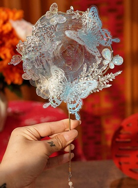 中式古风秀禾迷你小扇子巴掌扇晨袍造型拍照婚纱汉服出游成品团扇
