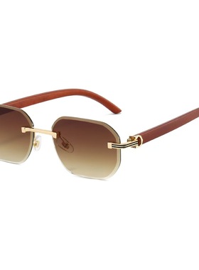 仿木纹无框切边多边形墨镜