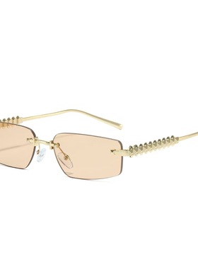 铆钉镜腿太阳眼镜黑色不规则无框