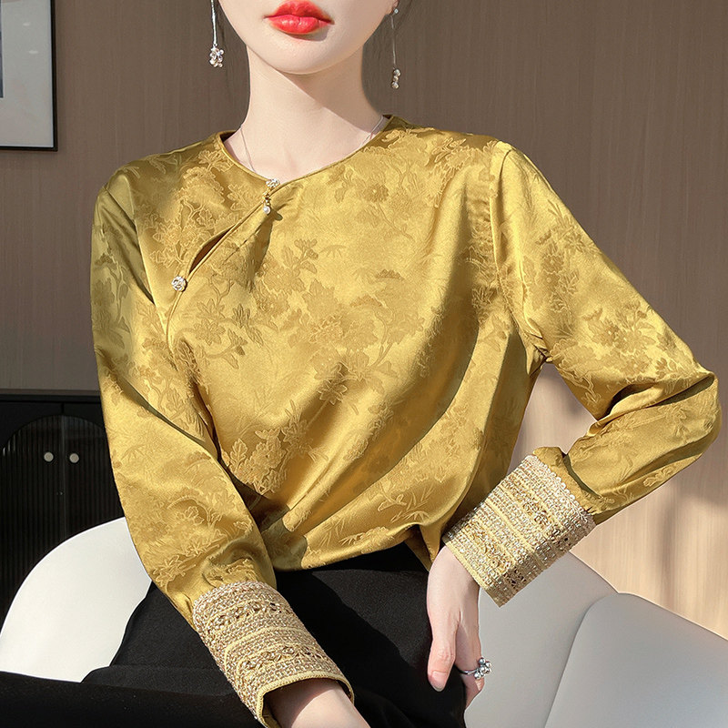 2025春新中式国风上衣高级感桑蚕丝真丝衬衣女醋酸缎面提花衬衫韩,淘宝优惠券,粉丝福利购,淘宝优惠卷