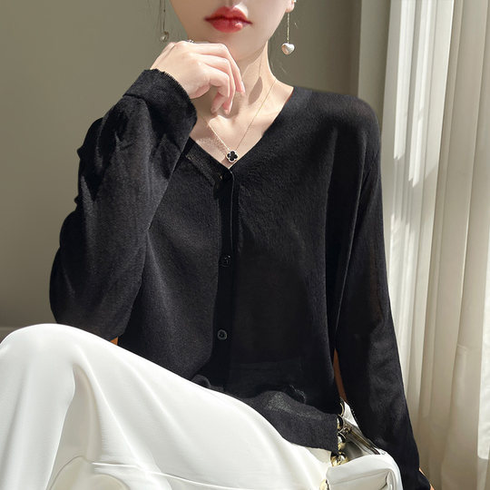 浪漫绿色冰丝防晒开衫外套女2024夏季长袖空调针织衫外搭薄款上衣