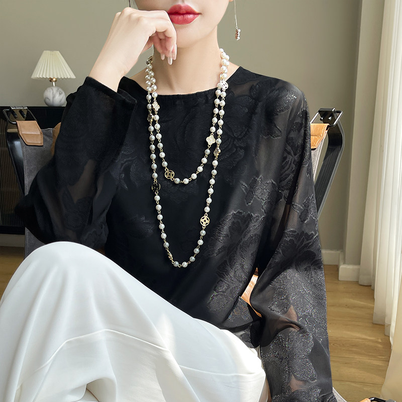 超重磅~国风新中式真丝上衣女25年夏微透薄款醋酸长袖衬衫防晒