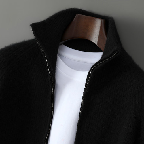 双股加厚100%纯羊毛衫男拉链开衫毛衣秋冬宽松外套针织打底羊绒衫 - 图2