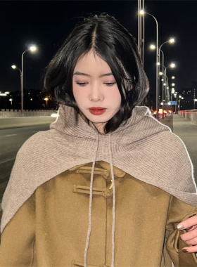 斗篷连帽披肩纯羊毛2024冬季帽子一体外搭套头护耳保暖针织围脖女
